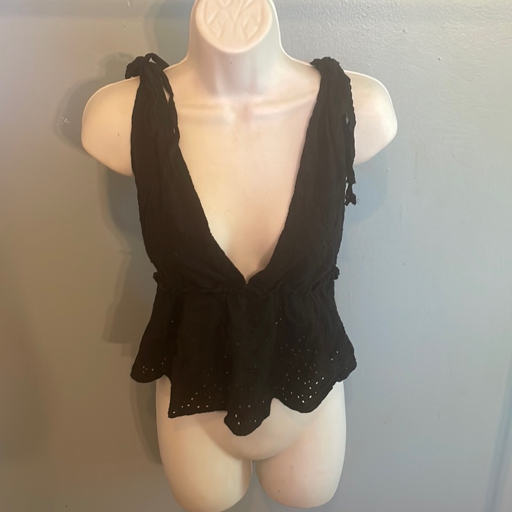 Flirty black eyelet top